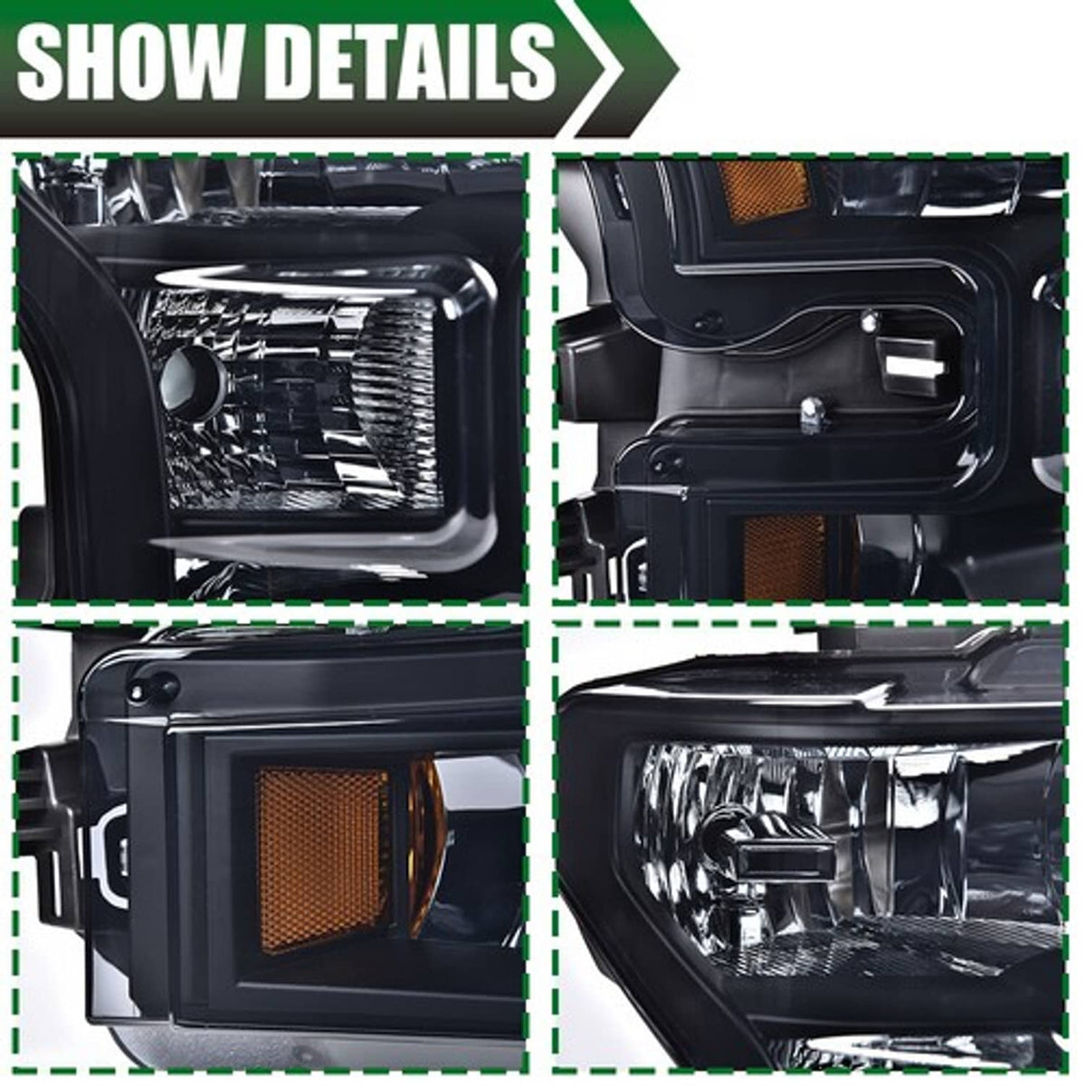 Solid Spare Fit For 2015-2017 Ford F150 Smoke Lens Amber Corner Headlights Left+Right