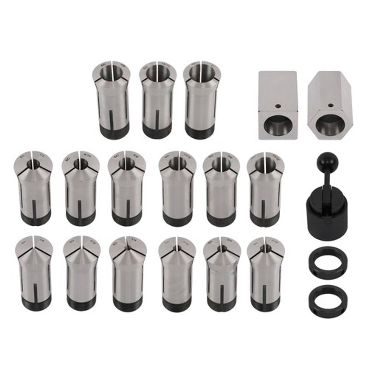 Solid Spare Precision 15 Piece 5C 1/8 - 1" Fractional Collet Set and 5 Pcs Collet Block Set
