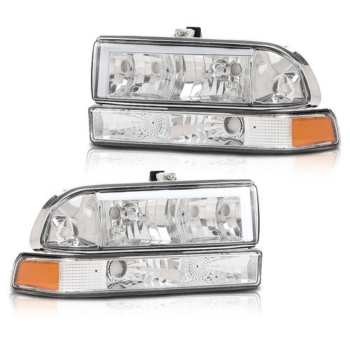 Solid Spare Fit For 98-04 Chevy S10 Blazer Amber Corner Chrome Housing LED DRL Headlights