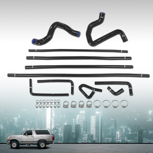 Solid Spare Fit For 88-94 Ford F-Series Bronco 5.0L/5.8L Silicone Radiator Hose Kit Black