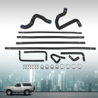 Solid Spare Fit For 88-94 Ford F-Series Bronco 5.0L/5.8L Silicone Radiator Hose Kit Black