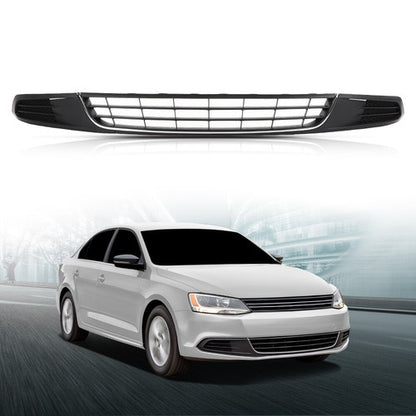 Solid Spare Fit For 10-14 VW Jetta Front Bumper Lower Grille w/ Chrome Trim+Fog Light Cover