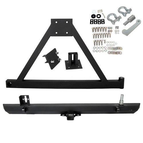 Solid Spare Rear Bumper with Tire Carrier & D-Ring Fit for 87-96 YJ & 97-06 TJ Jeep Wrangler