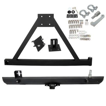 Solid Spare Rear Bumper with Tire Carrier & D-Ring Fit for 87-96 YJ & 97-06 TJ Jeep Wrangler
