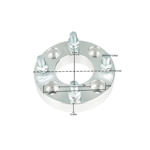 Solid Spare Wheel Flange 1" 4x101.6mm Hub Bore 62mm Thread Size 1/2"x20 Silver 2Pcs