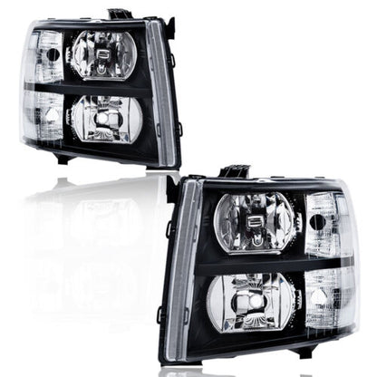 Solid Spare For 2007-2013 Chevy Silverado 1500 2500 HD Black Housing Headlights Left & Right