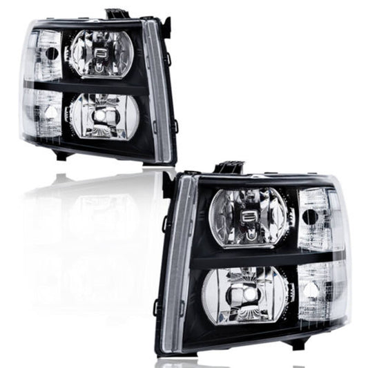 Solid Spare For 2007-2013 Chevy Silverado 1500 2500 HD Black Housing Headlights Left & Right