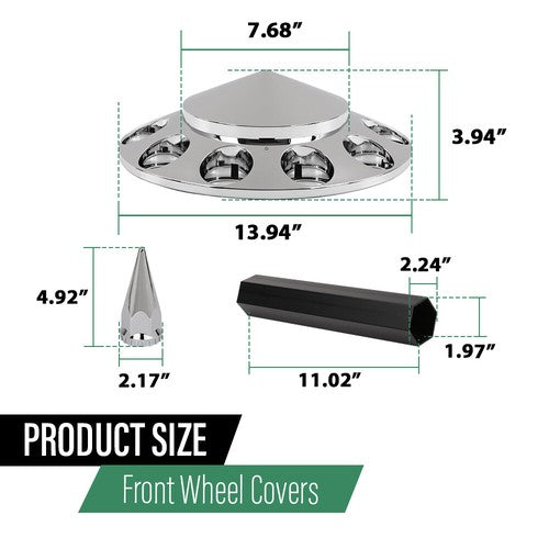 Solid Spare For Semi Truck Wheel Cover 33mm Nut Covers Front Hub Cover Set Silver Spiked