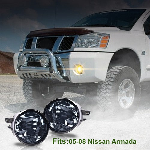 Solid Spare Fit For 04-15 Nissan Titan/05-07 Armada Smoke Lens Bumper Fog Lights w/ Bulbs