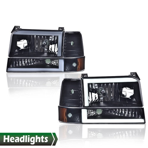 Solid Spare LED DRL Smoke/Black Headlights Bumper Lamps New Fit For 92-96 Ford F-150 Bronco