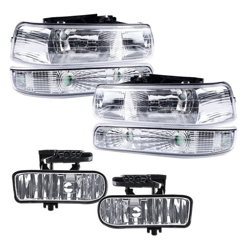 Solid Spare Fit For 99-02 Silverado/00-06 Suburban Chrome Clear Headlights + Fog Lights