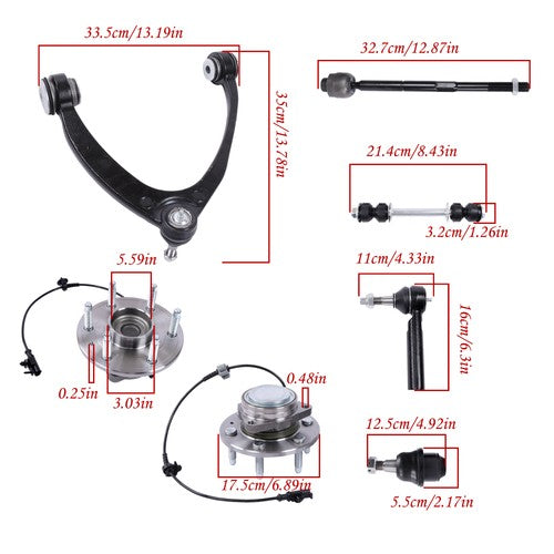 Solid Spare Front Wheel Bearing Hubs Control Arms Suspension Kit For Sierra 1500 2WD 12pc