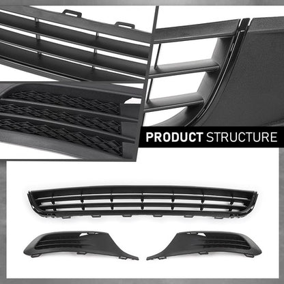 Solid Spare Fit For 11-14 Volkswagen Jetta Front Lower Bumper Grille + Fog Light Covers