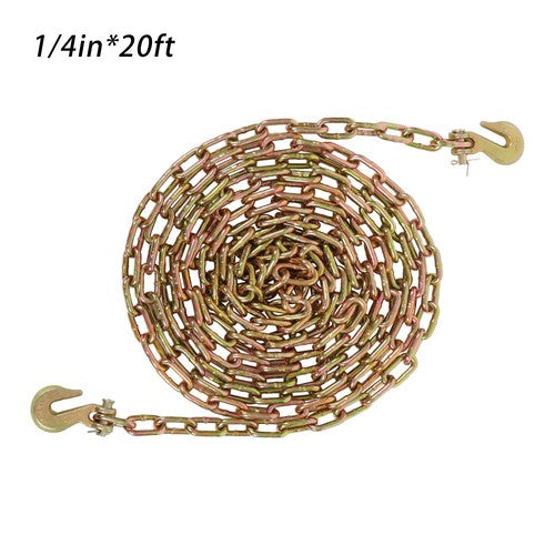 Solid Spare G70 1/4in×20ft Transportation Bundle Chain Steel Gold 3150lbs with Clevis Hooks