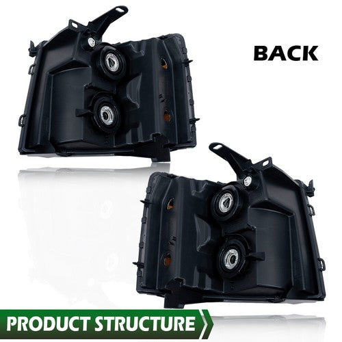 Solid Spare Fit For 07-14 Chevy Silverado 1500 2500 3500 Smoke Lens Black Headlights