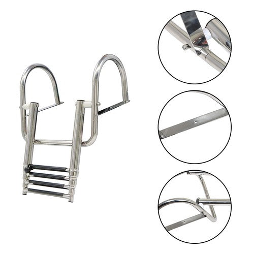 Solid Spare 1PC 4 Step Stainless Steel Telescoping Boat Ladder with Pedal & Hand Railing