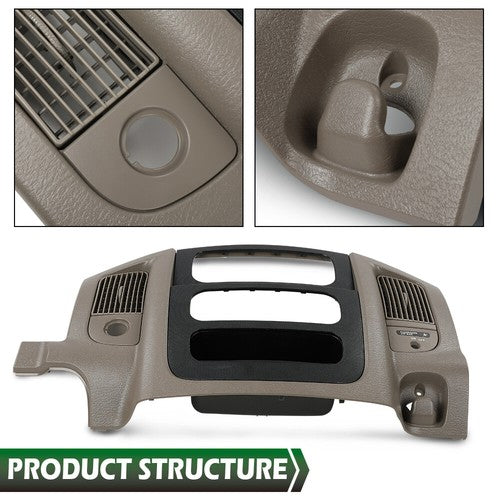 Solid Spare Fit For 02-05 Dodge Ram 1500-3500 Dash Radio Bezel Climate Trim Panel Vent Beige