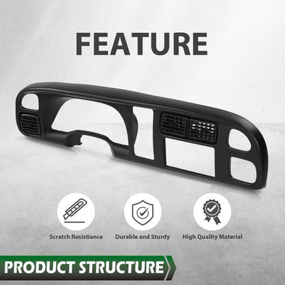 Solid Spare Fit For 1998-2002 Dodge Ram 1500 2500 3500 Double Din Dashboard Bezel w/ Vents