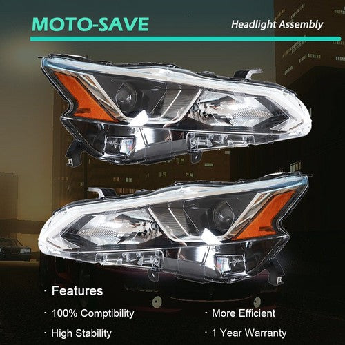 Solid Spare For Nissan Altima 2019-2020 LH+RH Headlight Replacement Halogen Chrome Housing