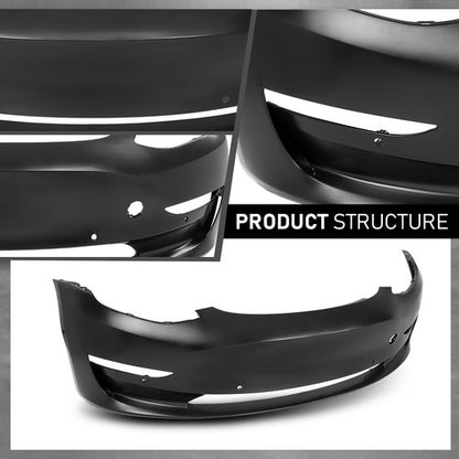 Solid Spare Fit For 2017-2023 Tesla Model 3 Front Bumper Cover w/ Tow Hook Hole 1084168S0E