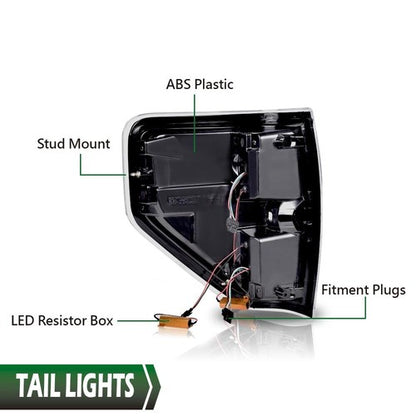 Solid Spare Dual LED Projector Headlights + Tail Lights Fit For 2009-2014 Ford F-150 Pickup