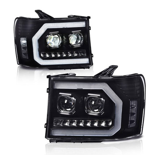 Solid Spare Fit For 07-2013 GMC Sierra 1500 2500HD 3500HD LED DRL Projector Headlight Black