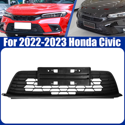 Front Bumper Black Mesh Low Grill W/License Plate Bracket For 22-23 Honda Civic