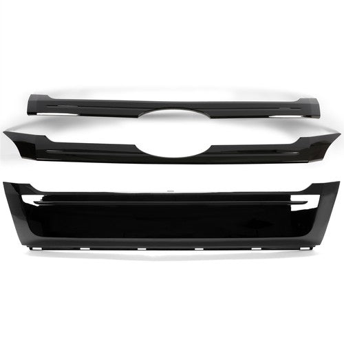 Solid Spare Fit 2011-2014 Ford Edge 3PCS Glossy Black ABS Front Bumper Grille Trim Molding