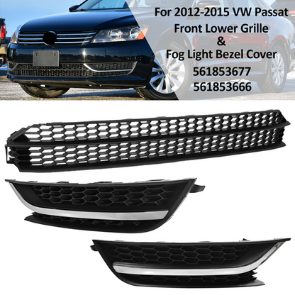 Front Bumper Lower Grille & Fog Light Bezel Cover LH+RH For 2012-2015 VW Passat
