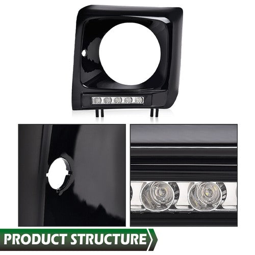 Solid Spare Fit For 1990-2018 Benz W463 G63 Wagon G500 Black Headlight Trim Bezel w/ LED DRL