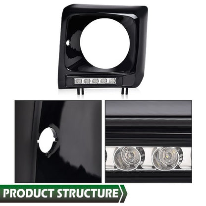 Solid Spare Fit For 1990-2018 Benz W463 G63 Wagon G500 Black Headlight Trim Bezel w/ LED DRL