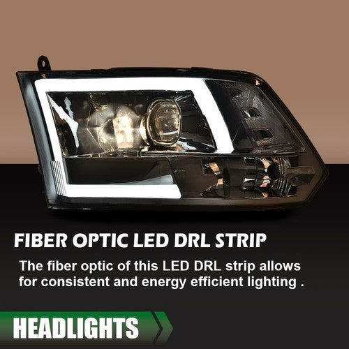 Solid Spare LED Tube Projector Headlights Smoked Fit For 2009-2018 Dodge Ram 1500 2500 3500