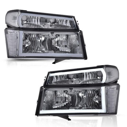 Solid Spare Fit For 2004-2012 GMC Colorado Canyon Smoked/Clear LED DRL Headlight Lamps