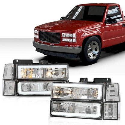 Solid Spare Fit For 94-00 C/K Suburban Clear Corner Chrome LED DRL Headlights Bumper Lamps