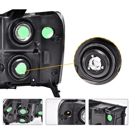 Solid Spare Fit For 07-13 GMC Sierra 1500 2500HD 3500HD Clear Lens Black Headlights