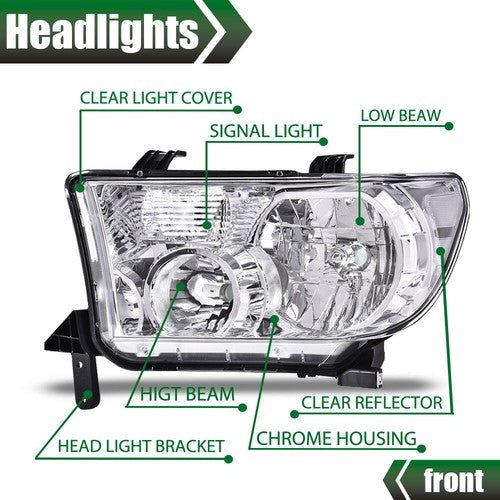 Solid Spare Headlights Left+Right Chrome Fit For Toyota 2007-2013 Tundra 2008-2017 Sequoia