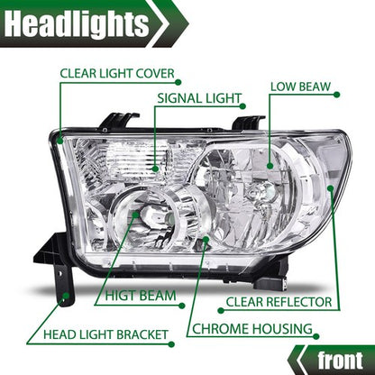 Solid Spare Headlights Left+Right Chrome Fit For Toyota 2007-2013 Tundra 2008-2017 Sequoia