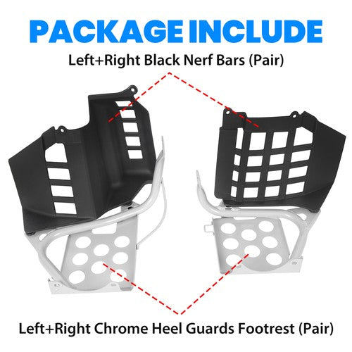 Solid Spare LH + RH Heel Guard Footrest W/Black Nerf Bars For Yamaha Banshee 1987-2006