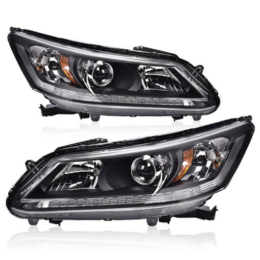 Solid Spare Fit For 2013-2015 Honda Accord 4-Door Sedan w/ LED DRL Halogen Black Headlights