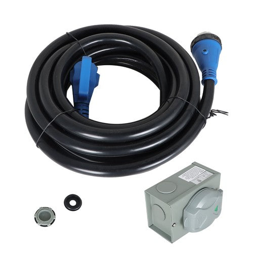 Solid Spare 14-50P 50 Amp 30ft Generator Extension Cord & Power Inlet Box Power Combo Kit