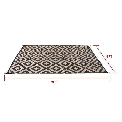 Solid Spare Waterproof Outdoor Plastic Straw Rug For Camping 6x9FT Black Beige Carpet