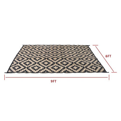 Solid Spare Waterproof Outdoor Plastic Straw Rug For Camping 6x9FT Black Beige Carpet