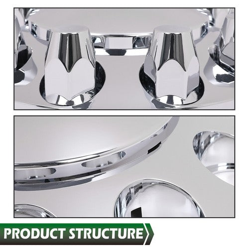 Solid Spare Silver Front Axle Wheel Cover with Hub Cap 33mm Lug Nuts For Semi Truck Set of 2
