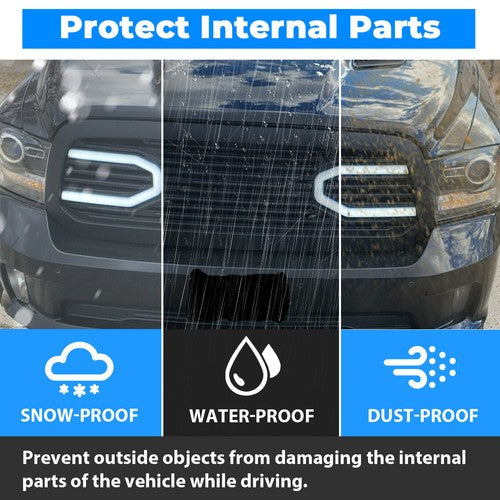 Solid Spare Front Upper Big Horn Black Grille Shell With Light For 2013-2018 Dodge Ram 1500