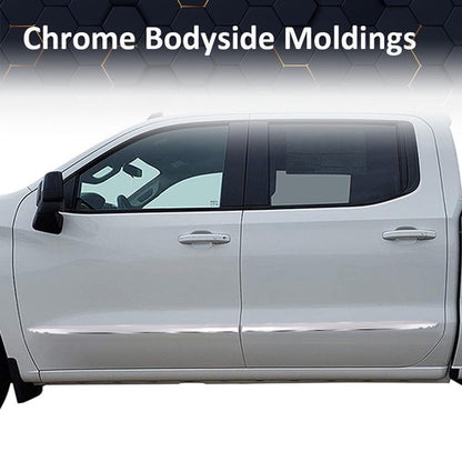 Solid Spare Fit For 19-22 Chevy Silverado 1500 Crew Cab 4Pcs Body Side Molding Trim Chrome