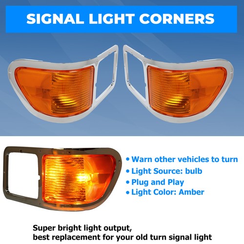 Solid Spare Fit For 00-15 Ford F650 F750 Pair Headlight Bezel Trim Driver Passenger W/Bulbs