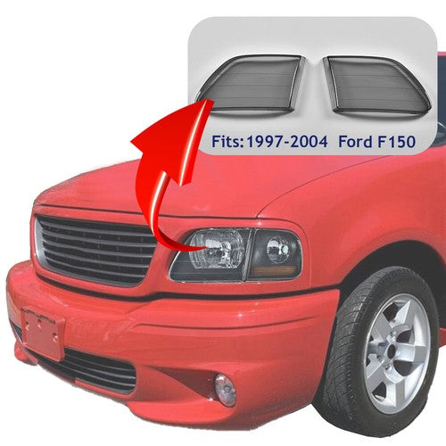 Solid Spare Fit For 1997-2004 Ford F150 F-150 Smoke Headlight Replacement Lens Left & Right