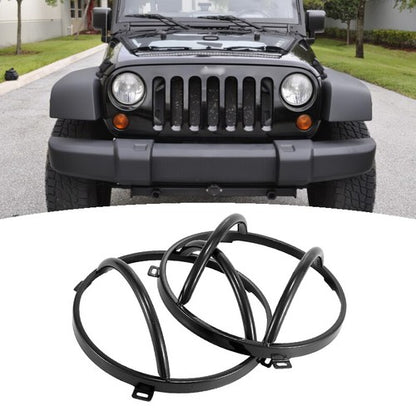 For 2007-2018 Jeep Wrangler JK Black Headlight Headlamp Guard Round Cover Kit