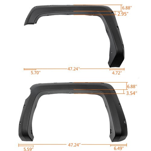 Solid Spare Pocket Rivet Style Fender Flares Fit For 2014-2018 Silverado 1500 5.8' Short Bed