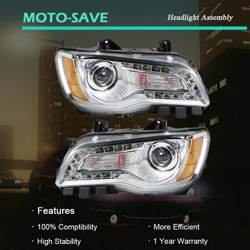 Solid Spare Passenger+Driver Side Headlight Projector Clear Pair For Chrysler 300 2011-2014